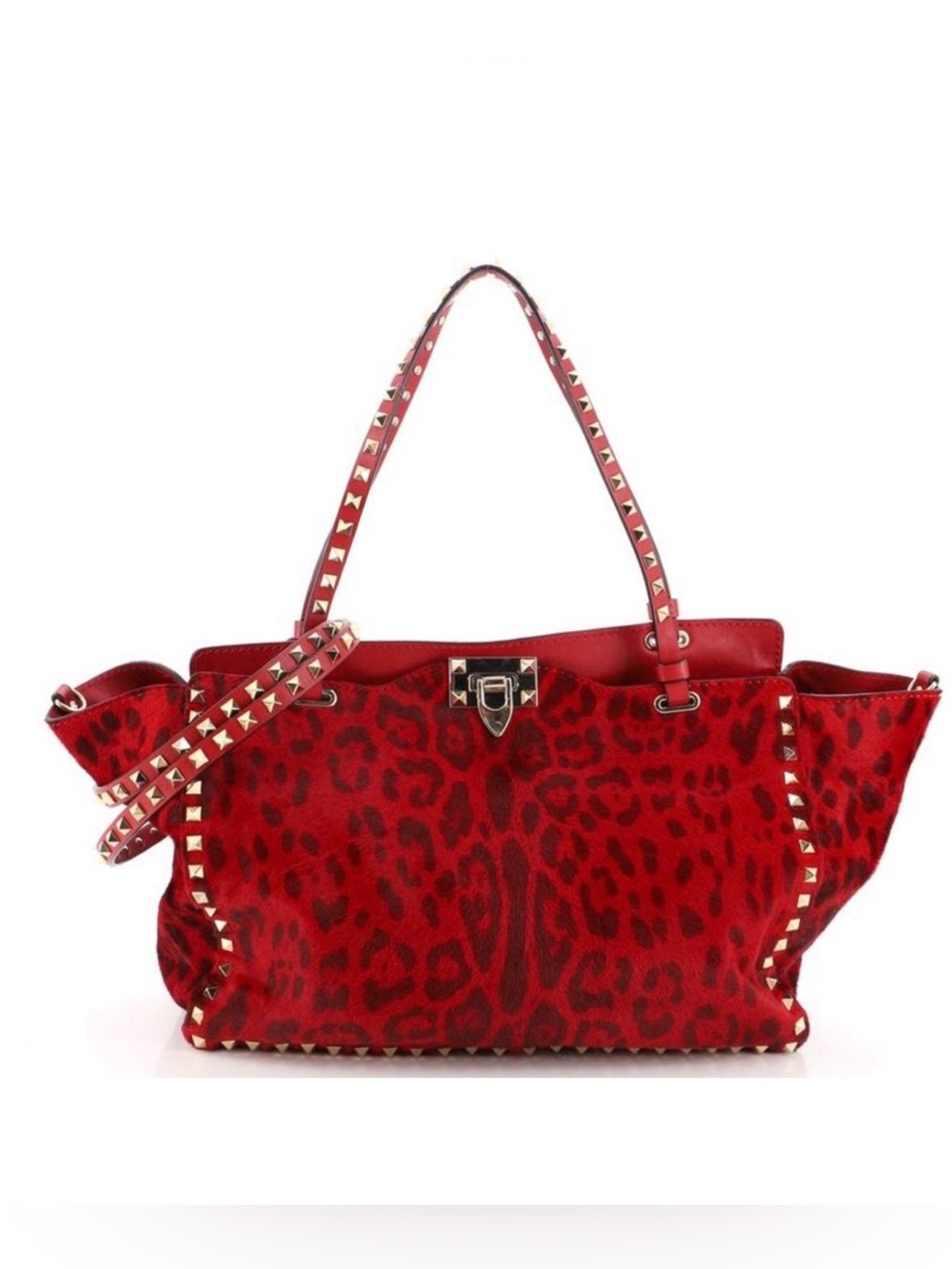 Valentino Garavani Rockstud Tote Printed Calf pony Hair leather Medium bag NEW